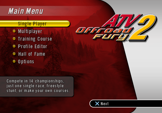 ATV Offroad Fury 2 title screen for Playstation 2