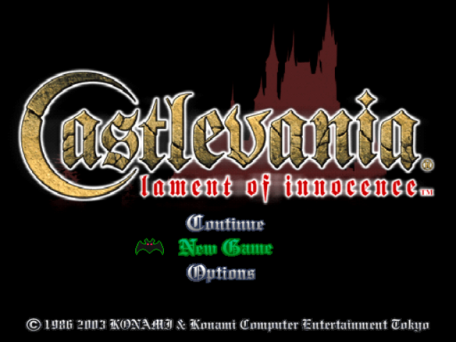 Castlevania title screen for Playstation 2