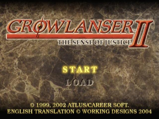 Growlanser II: The Sense Of Justice title screen for Playstation 2