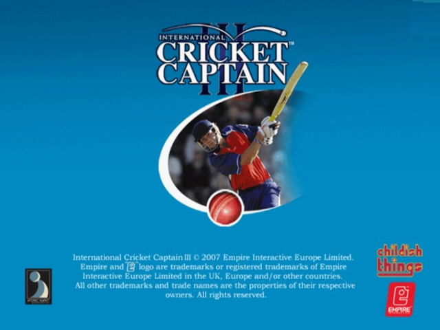 International Cricket Captain III title screen for Playstation 2