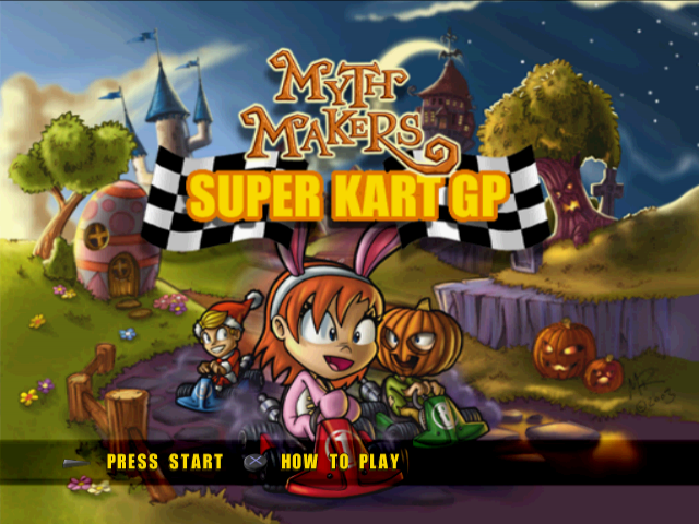 Myth Makers: Super Kart GP title screen for Playstation 2