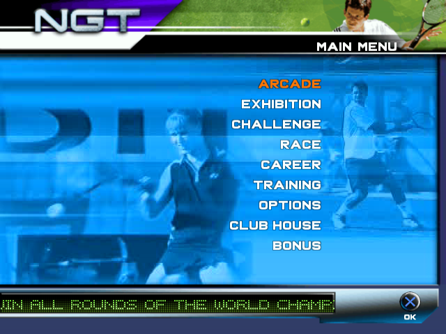 Next Generation Tennis title screen for Playstation 2