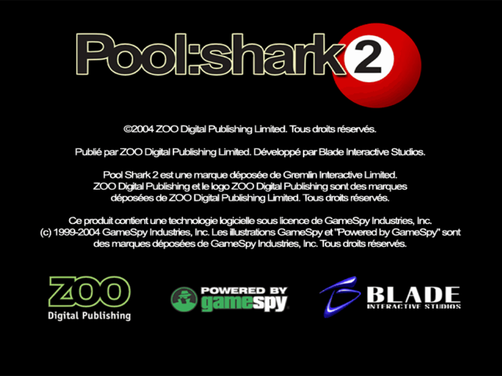 Pool Shark 2 title screen for Playstation 2