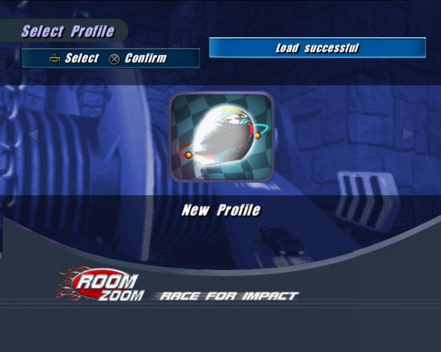 Room Zoom: Race for Impact title screen for Playstation 2