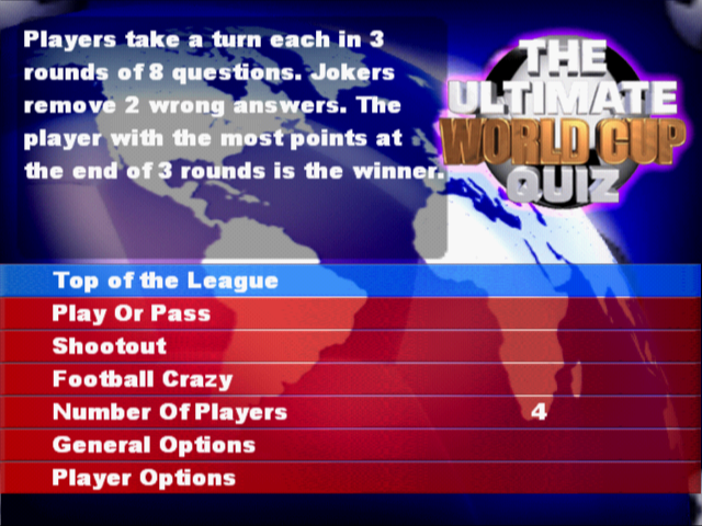 The Ultimate World Cup Quiz title screen for Playstation 2