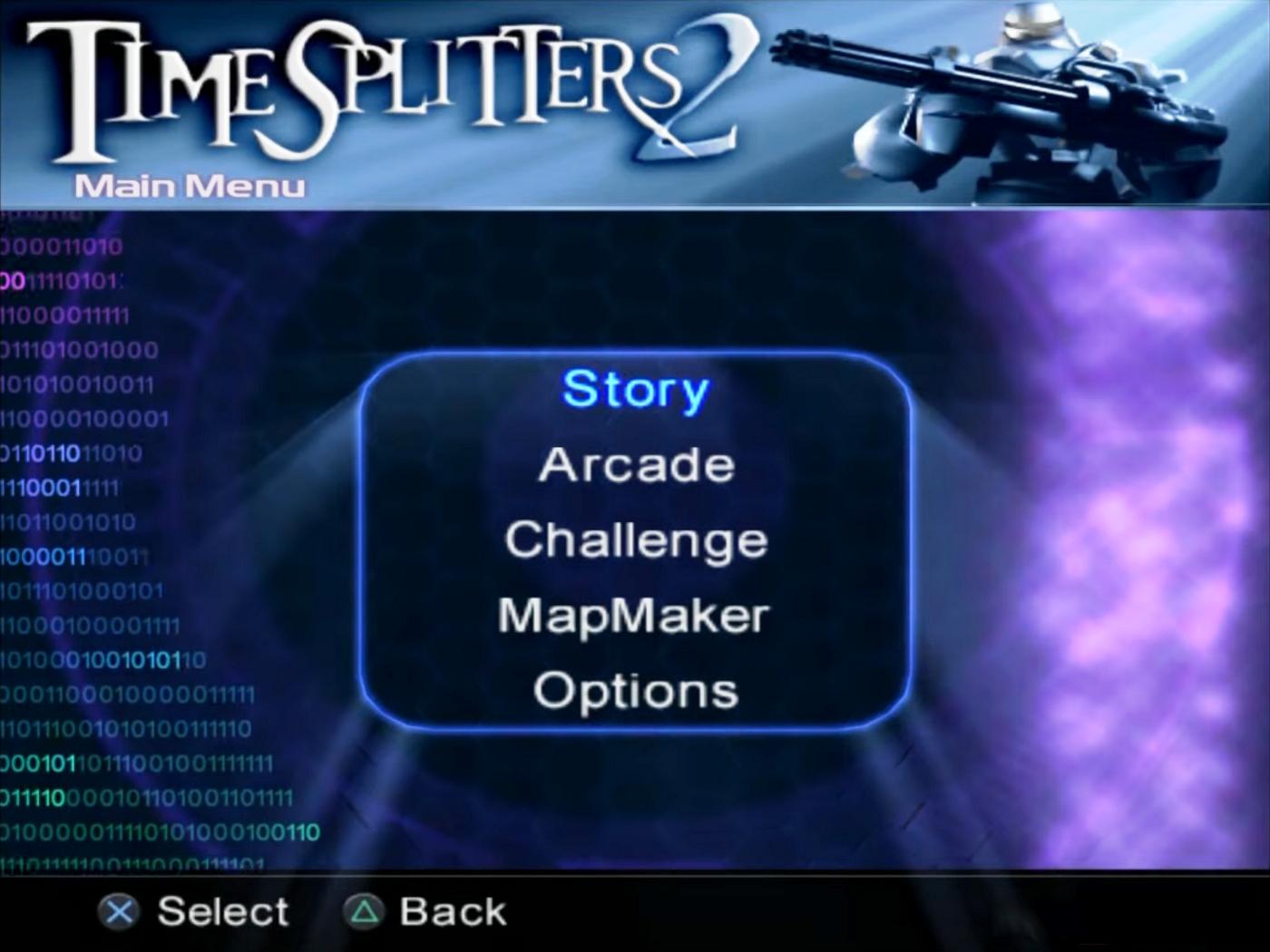Time Splitters 2 title screen for Playstation 2