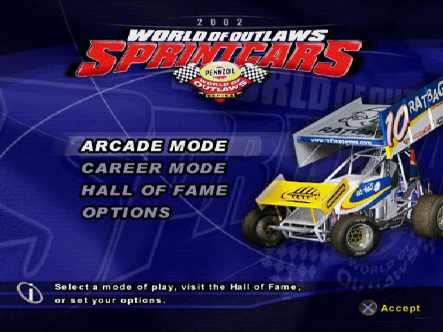 World of Outlaws: Sprint Cars title screen for Playstation 2