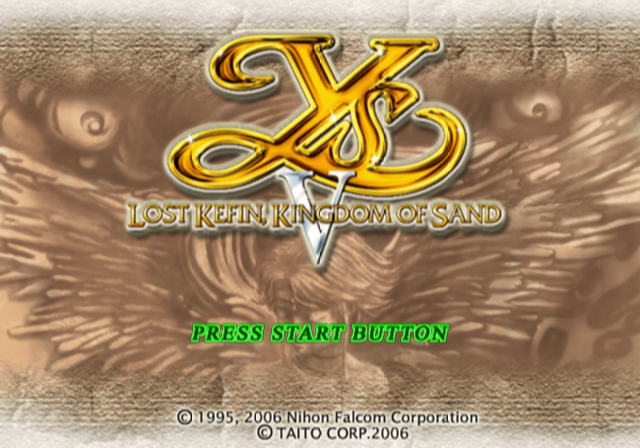 Ys V: Lost Kefin, Kingdom Of Sand title screen for Playstation 2
