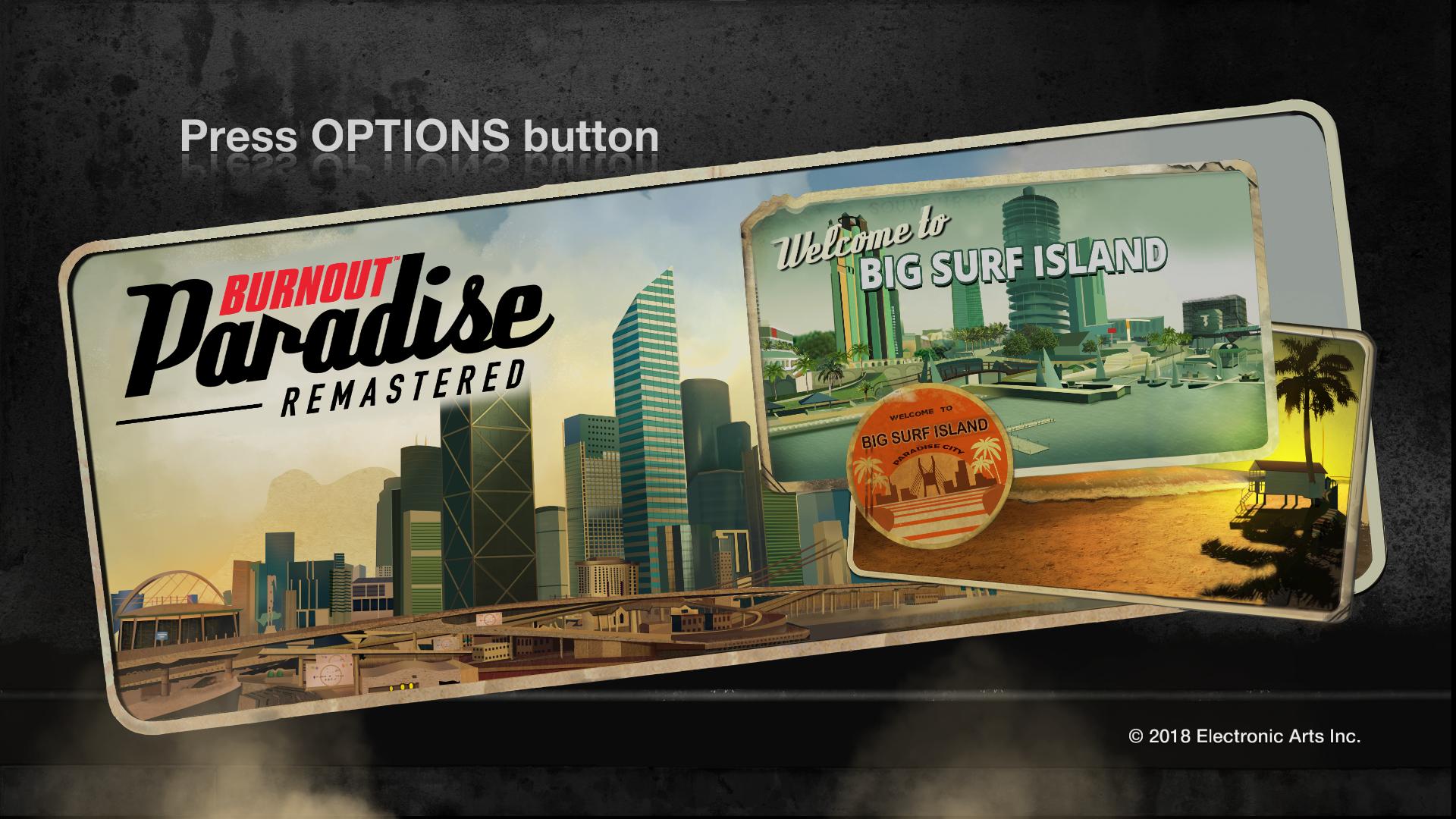 Burnout Paradise Remastered title screen for Playstation 4