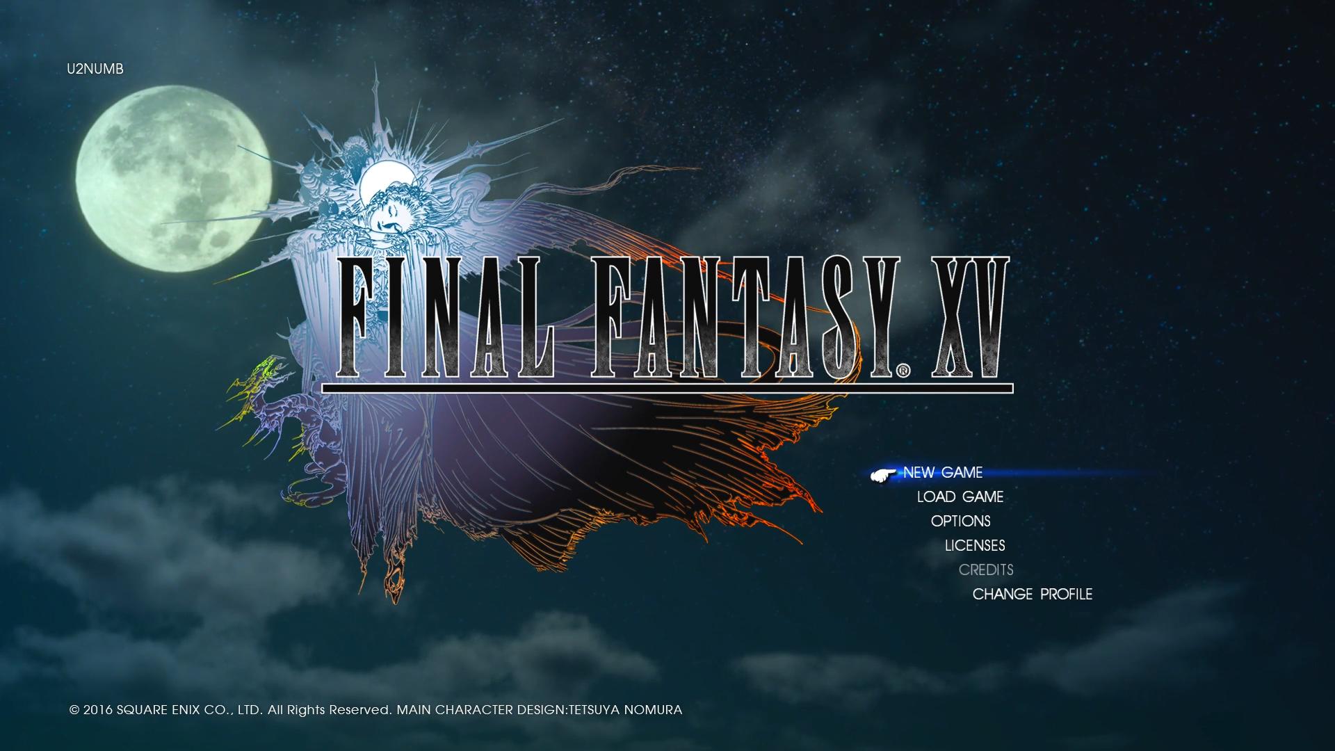 Final Fantasy XV title screen for Playstation 4