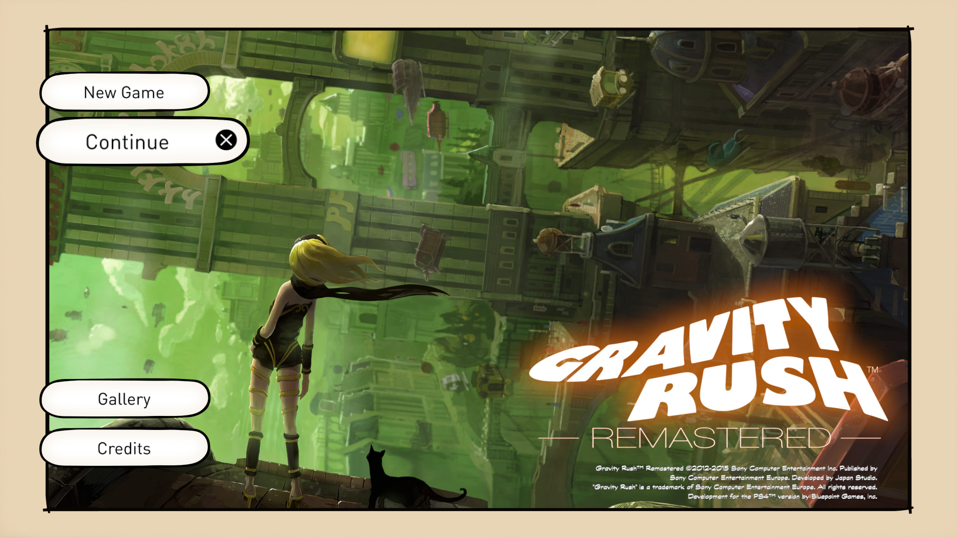 Gravity Daze title screen for Playstation 4