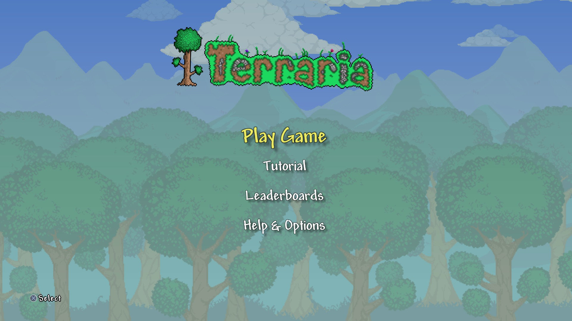Terraria title screen for Playstation 4