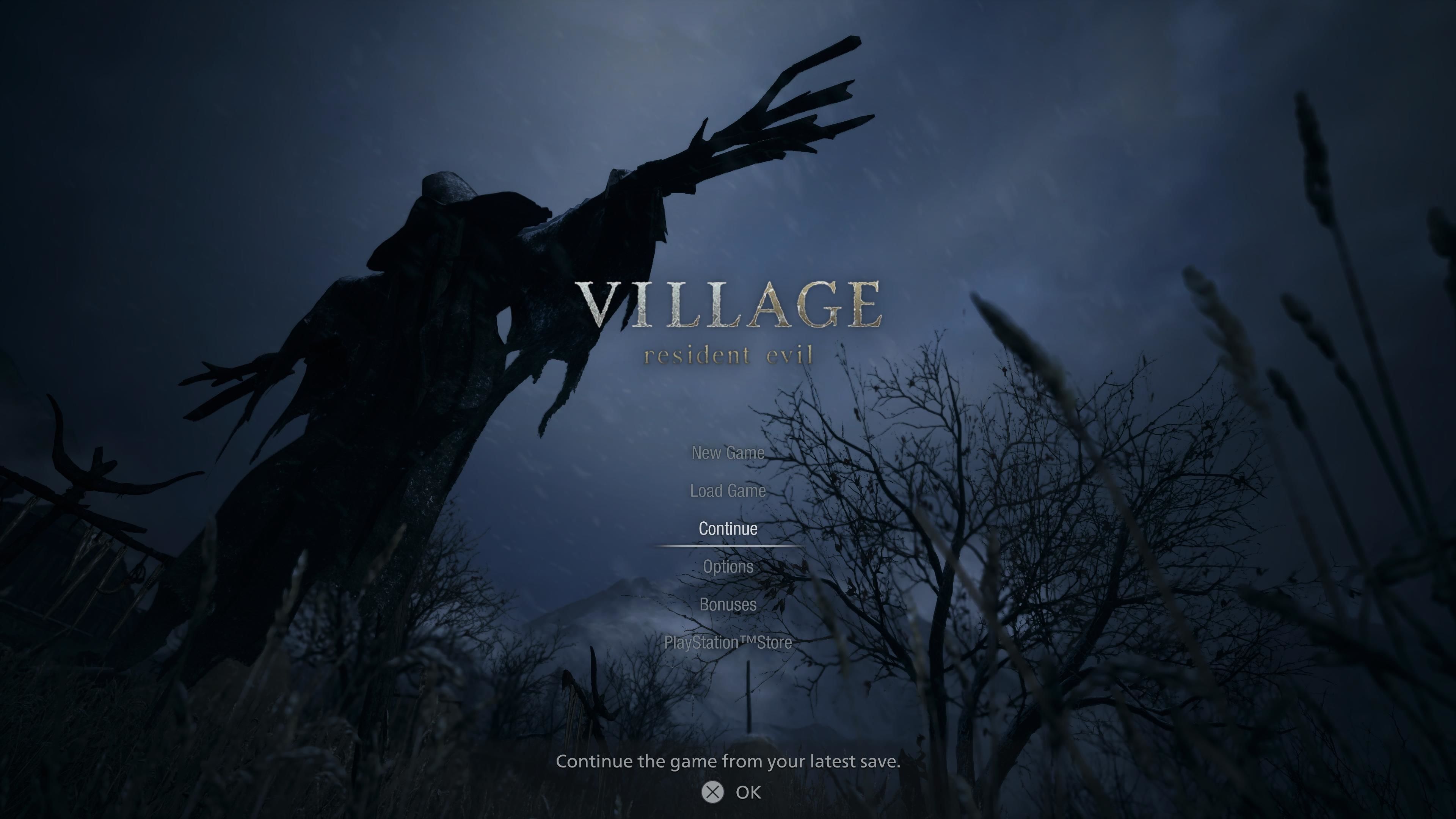 Biohazard Village title screen for Playstation 5