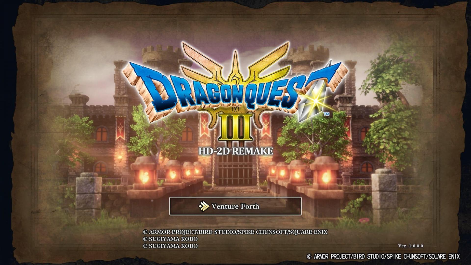 Dragon Quest I & II HD-2D Remake title screen for Playstation 5