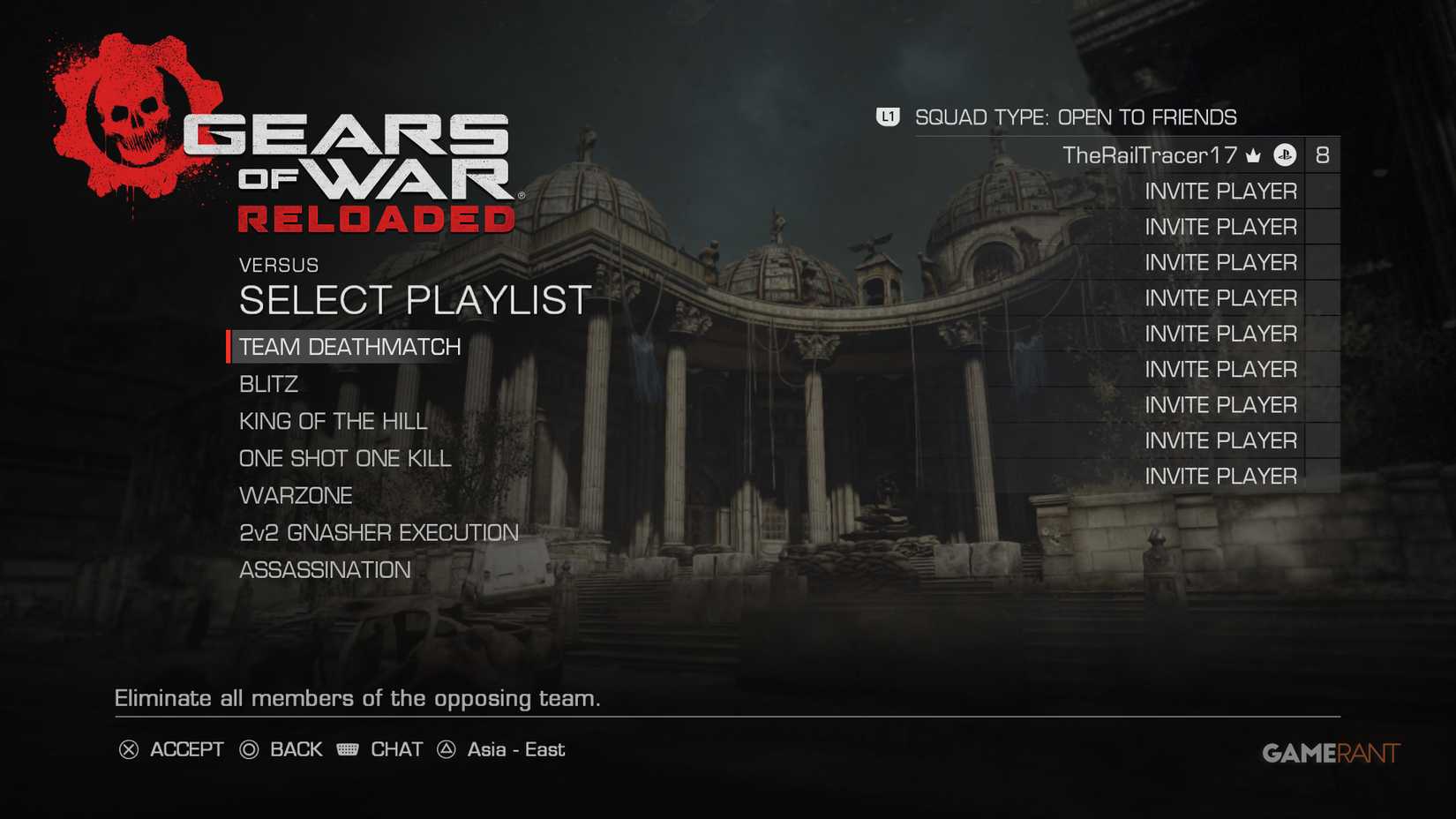 Gears Of War: Reloaded title screen for Playstation 5