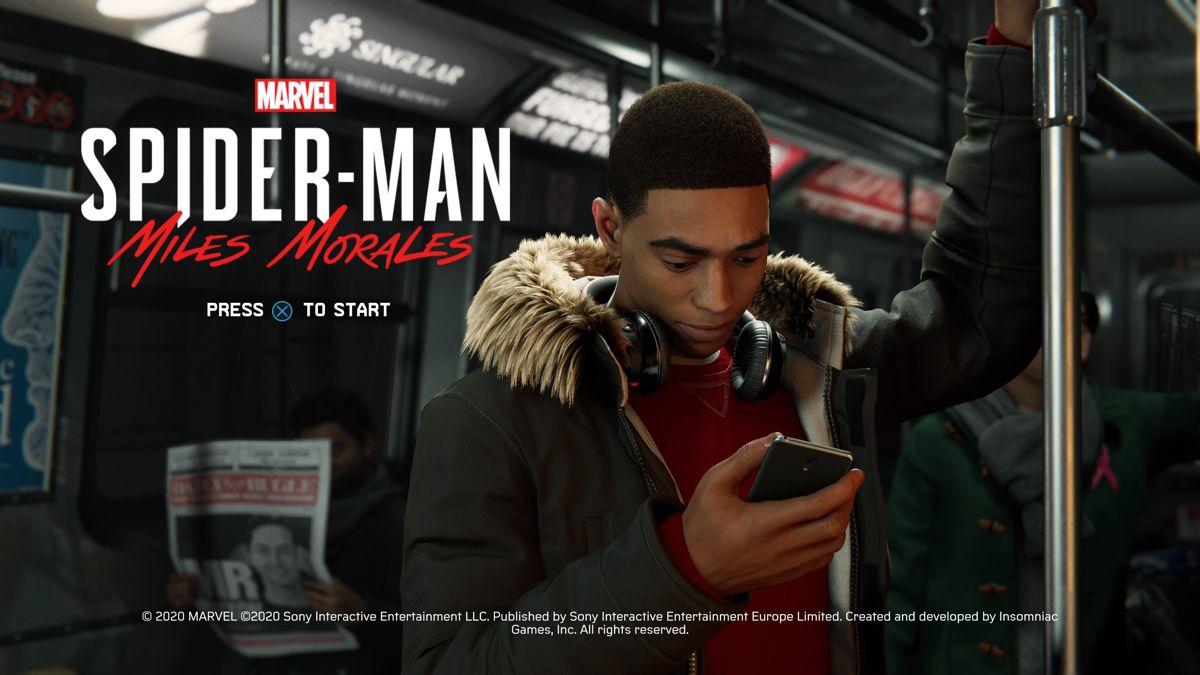 Marvel Spiderman: Miles Morales title screen for Playstation 5