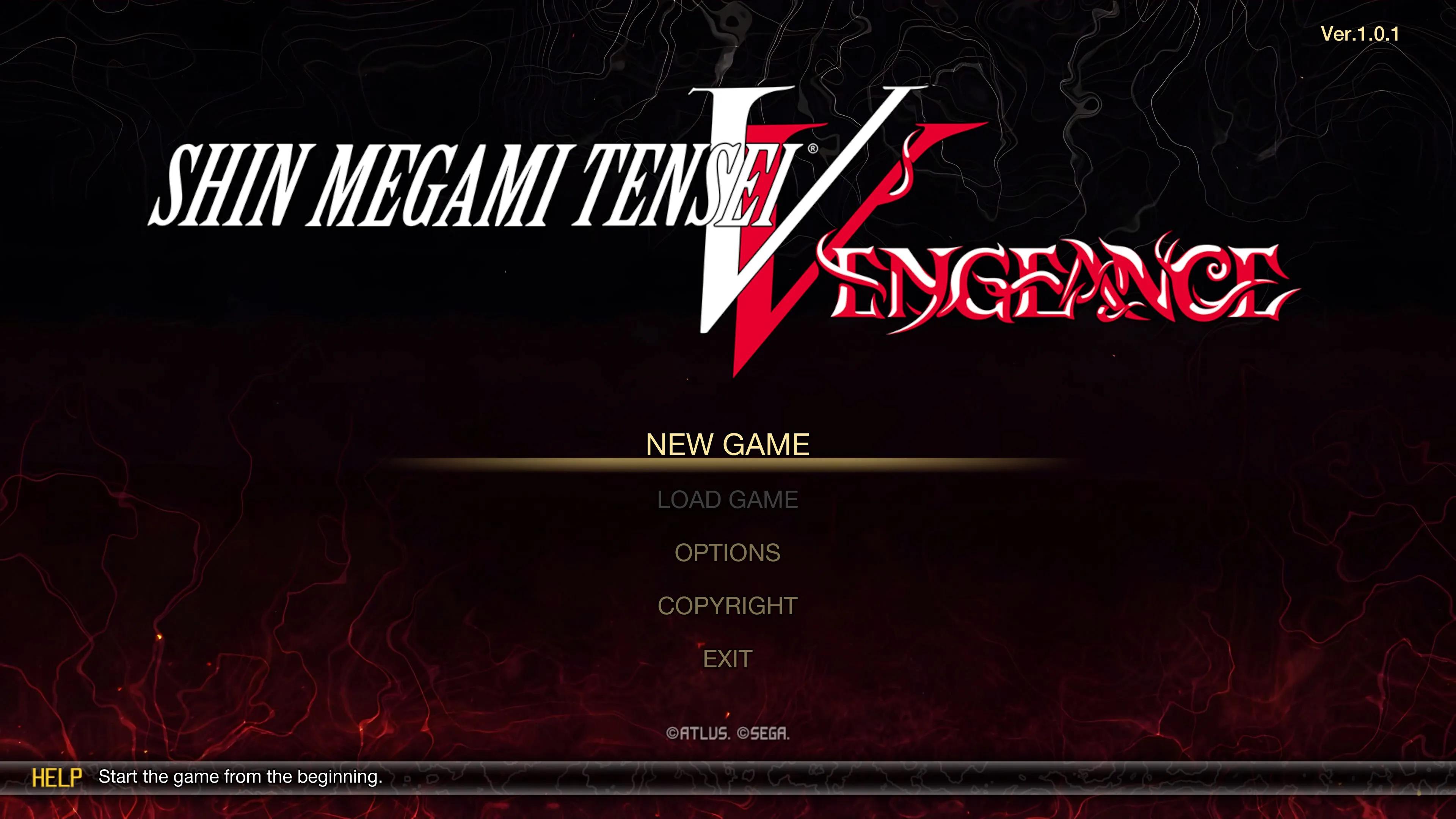 Shin Megami Tensei V: Vengeance title screen for Playstation 5