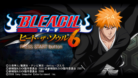 Bleach: Heat The Soul 6 title screen for PSP