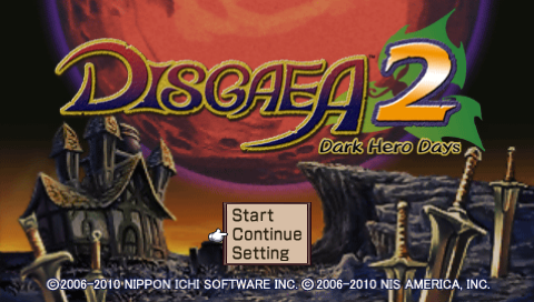 Disgaea 2: Dark Hero Days title screen for PSP