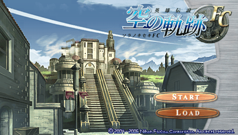 Eiyuu Densetsu: Sora no Kiseki FC title screen for PSP