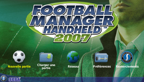 Football Manager Handheld 2007 title screen for PSP