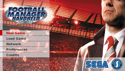Football Manager Handheld 2008 title screen for PSP