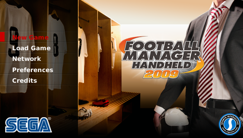 Football Manager Handheld 2009 title screen for PSP