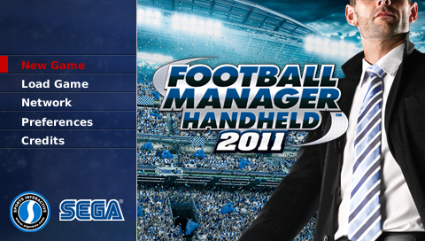 Football Manager Handheld 2011 title screen for PSP