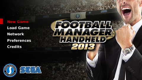 Football Manager Handheld 2013 title screen for PSP