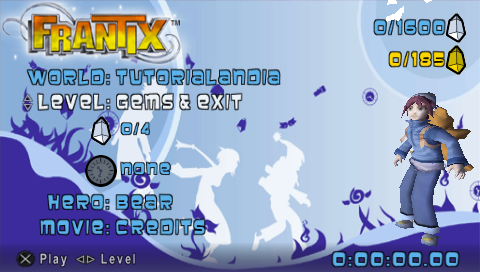 Frantix title screen for PSP