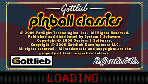Gottlieb Pinball Classics title screen for PSP