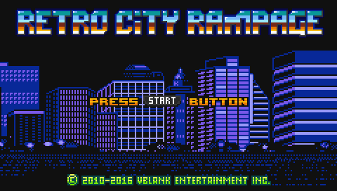 Retro City Rampage DX title screen for PSP