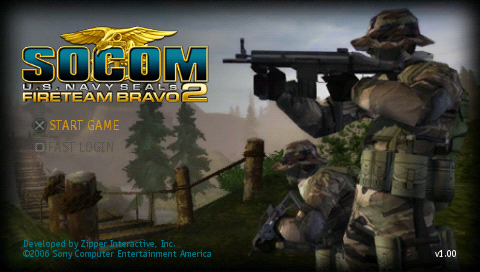 SOCOM US Navy Seals Fireteam Bravo 2 title screen for PSP