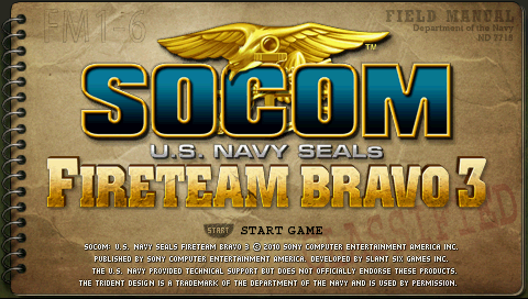 SOCOM US Navy Seals Fireteam Bravo 3 title screen for PSP
