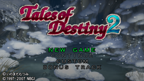 Tales of Destiny 2 title screen for PSP