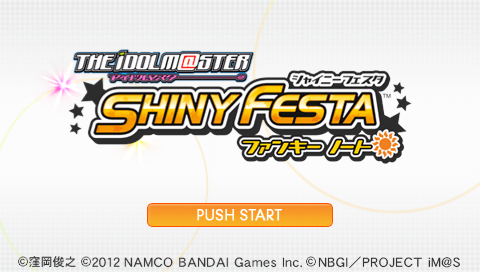 The Idolmaster Shiny Festa: Funky Note title screen for PSP
