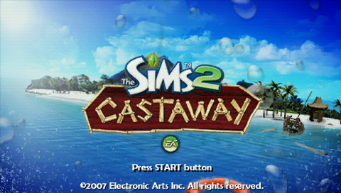 The Sims 2: Castaway title screen for PSP