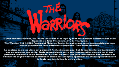 The Warriors title screen for PSP