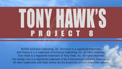 Tony Hawk Project 8 title screen for PSP