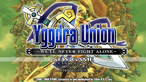 Yggdra Union: We'll Never Fight Alone title screen for PSP