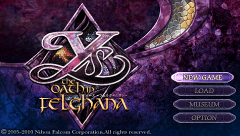 Ys: Felghana No Chikai title screen for PSP