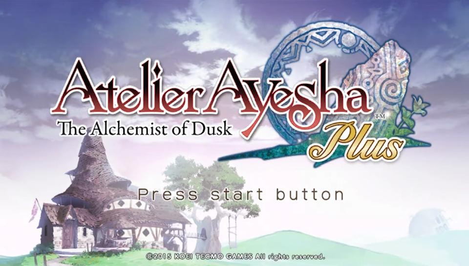 Atelier Ayesha Plus: The Alchemist of Dusk title screen for Playstation Vita