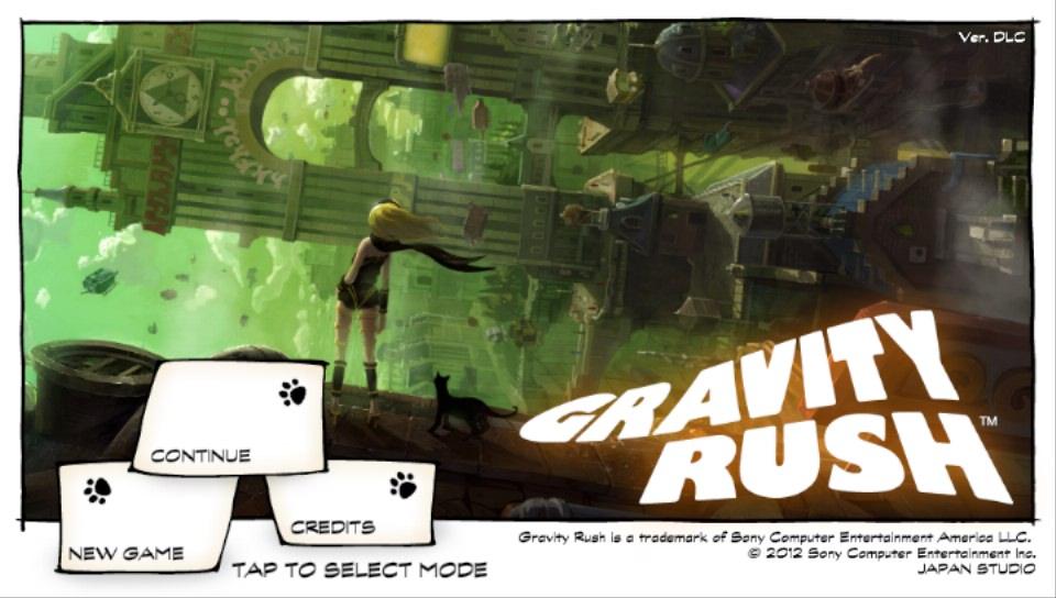 Gravity Rush title screen for Playstation Vita