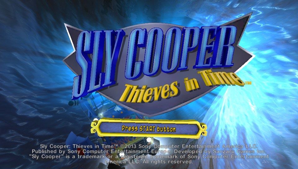 Sly Cooper: Thieves in Time title screen for Playstation Vita