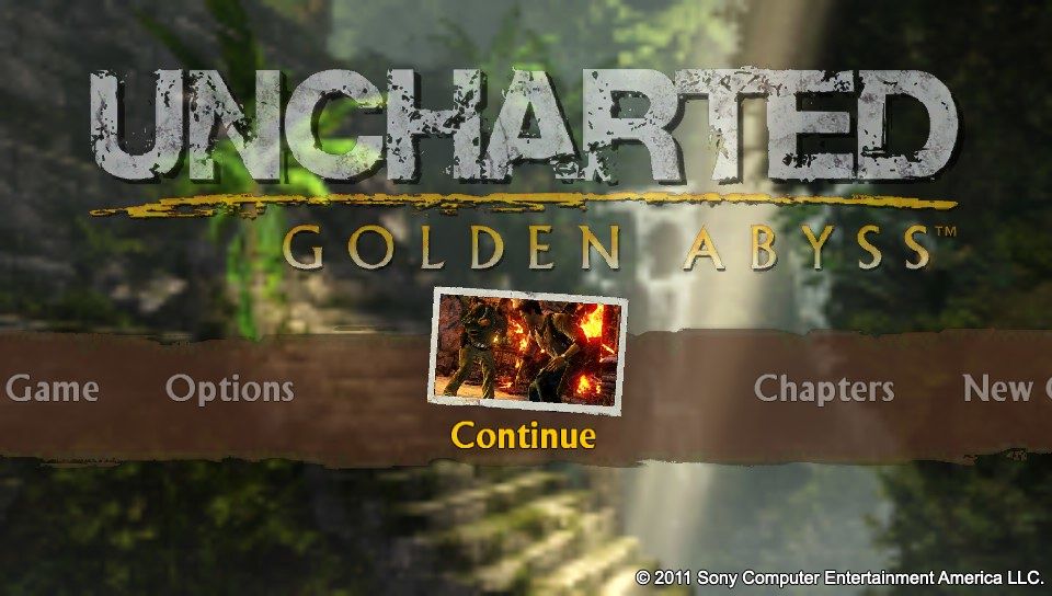 Uncharted: Golden Abyss title screen for Playstation Vita