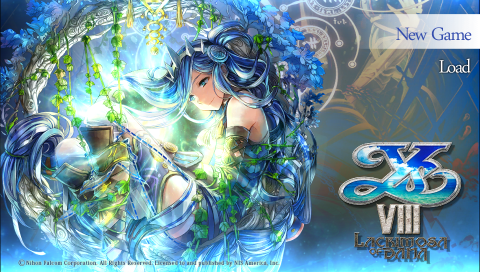 Ys VIII: Lacrimosa of Dana title screen for Playstation Vita