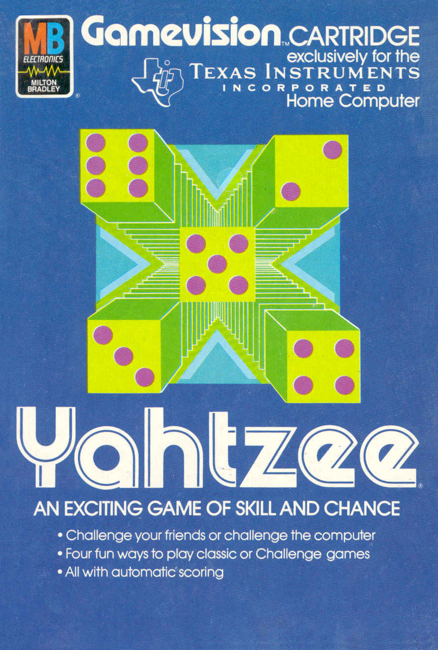 Yahtzee box art for TI-99