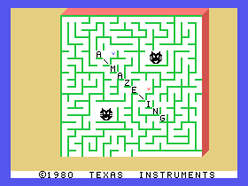 A-Maze-Ing title screen for TI-99