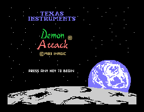 Super Demon Attack title screen for TI-99