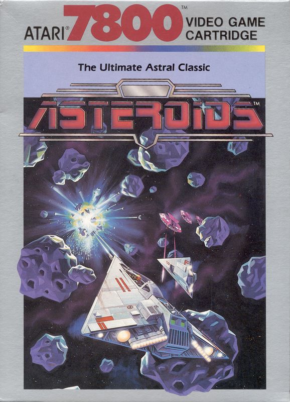 Asteroids box art for Atari 7800
